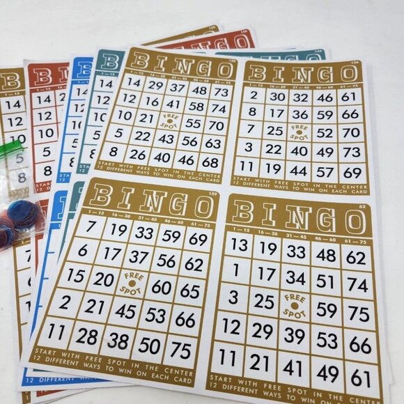 Bingo Game Bundle - 20 Cards, Chips, and 3 Bingo Markers Pink Green Purple - Picture 2 of 4